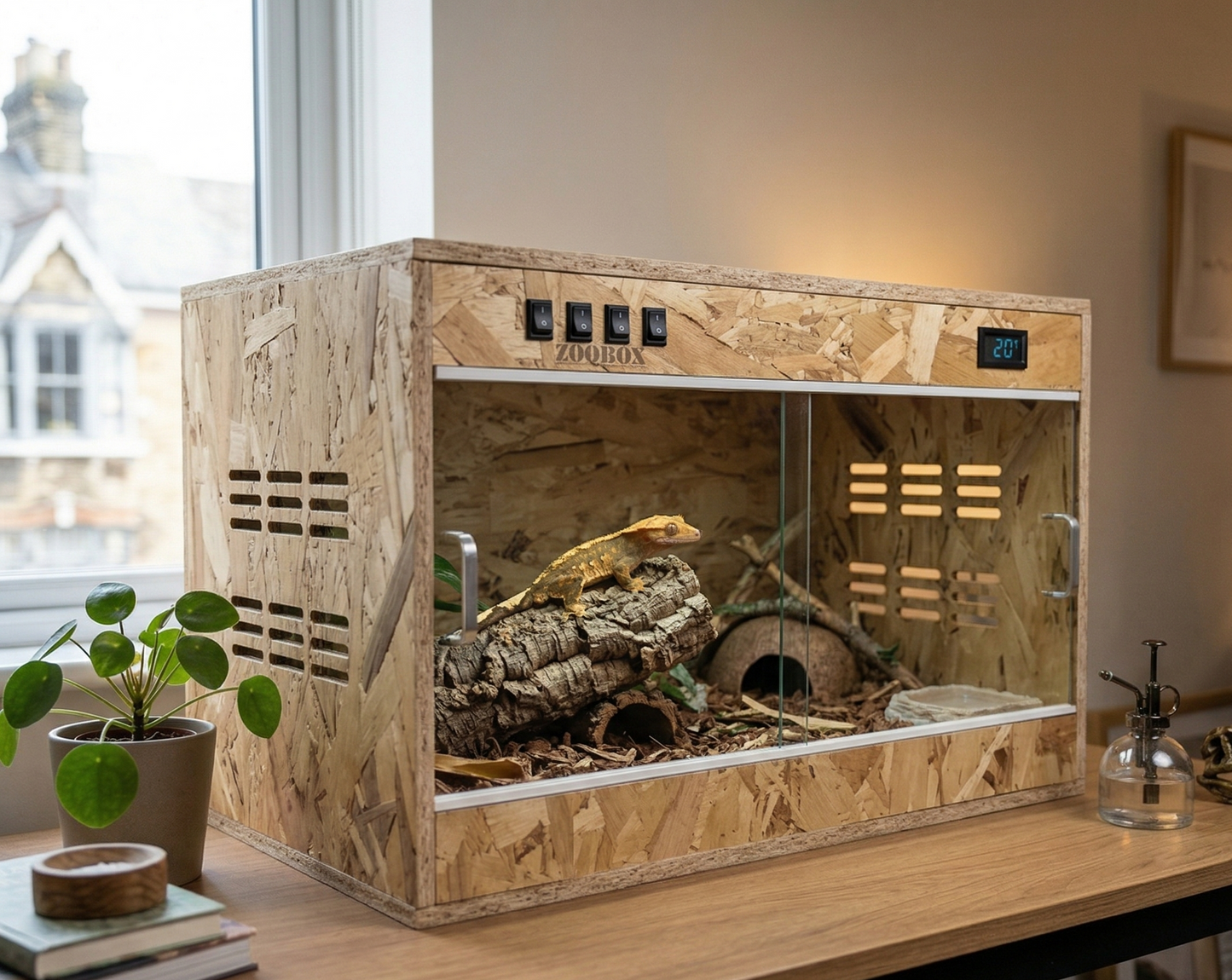 Habitat intelligent en bois reptile gecko dans un environnement neau 