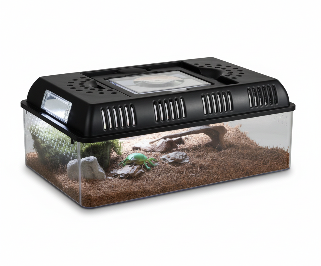 Terrarium LED design dans un intérieur moderne – terrarium décoratif avec lumière LED et matériaux premium.